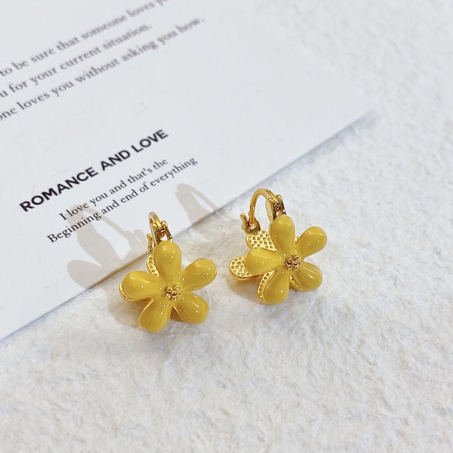 Plated Real Gold Ginger Flower Enamel Drip Glazed Female Sweet Earrings