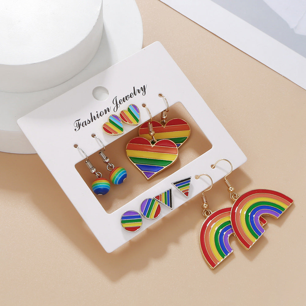 Women's Pairs Ear Style Alloy Dripping Design Diamond Rainbow Love Stud Earrings