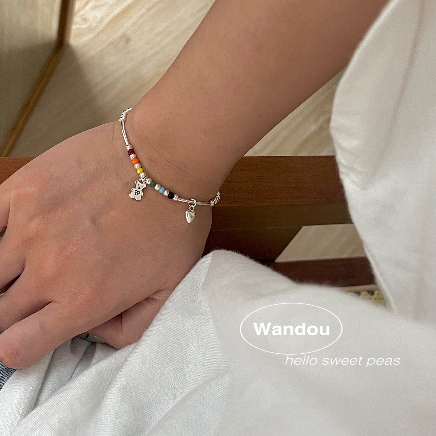 Sier-plated Handmade Rainbow Female Summer Girlfriends White Bracelet