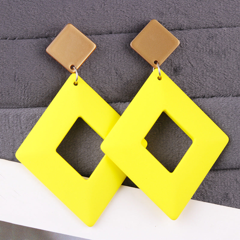 Candy Color Hollow Geometry Rhombus Acrylic Personality Earrings