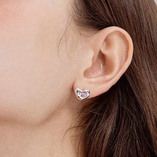 Wind Contrast Color Love Heart-shaped Zircon Niche Personality Earrings