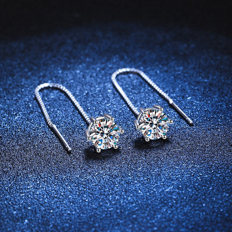 Moissanite Zircon Sterling Sier Needle Female Long Fringe Live Earrings