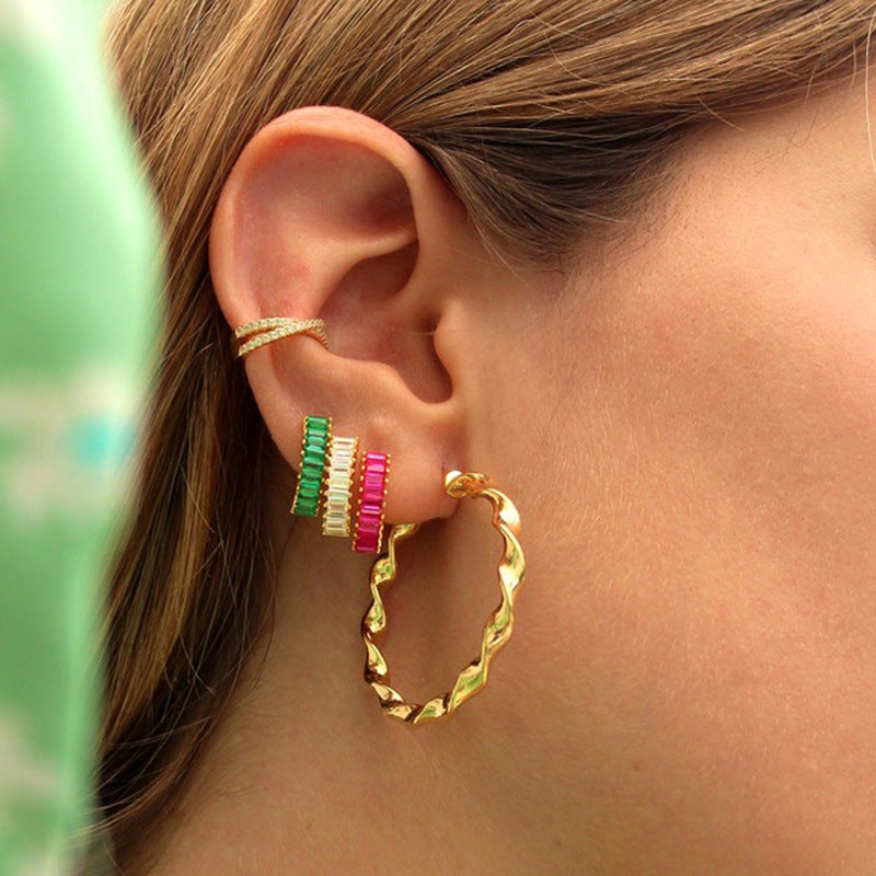 Square Zircon Circle Ear Clip Female Simple Elegant Earrings