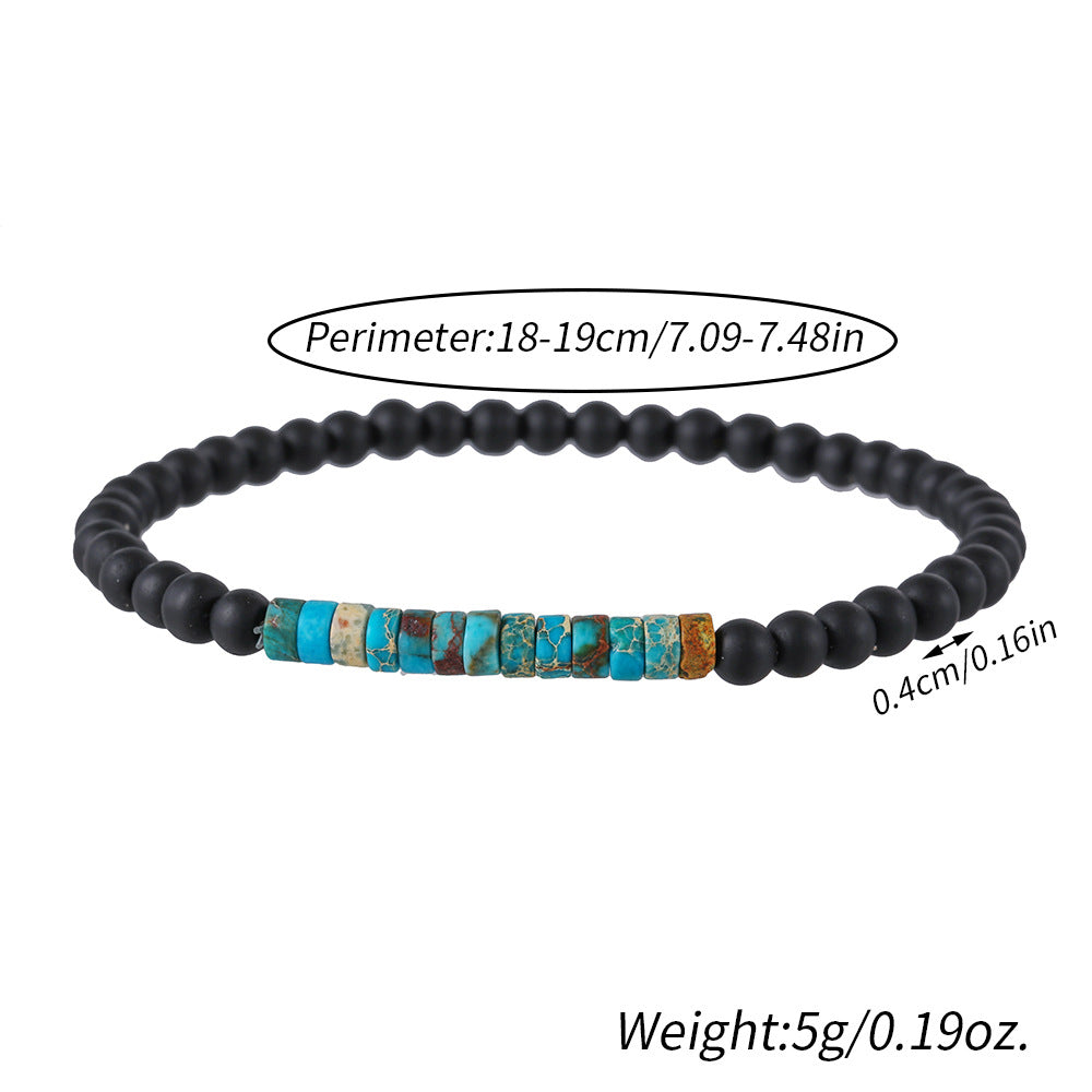 Men's Turquoise Stone Wafer Stitching Extremely Fine Black Frosted Beaded Artistic Rings