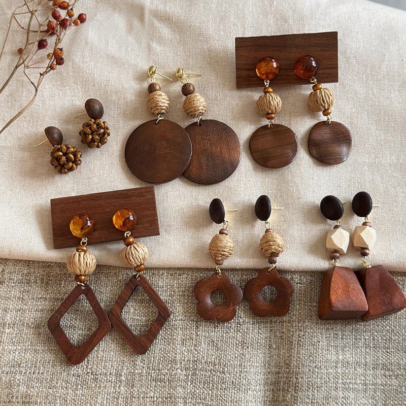 Wood In The Forest Retro Tassel Rings