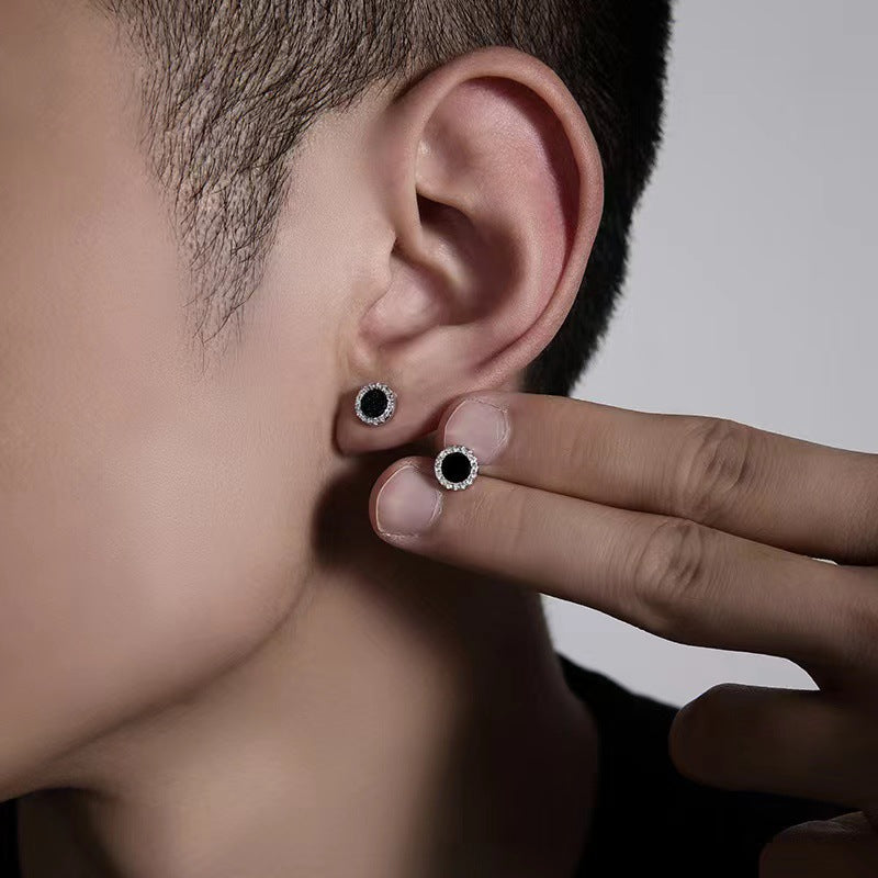 Men's Personality Black Agate High-grade Temperament Not Easy Earrings