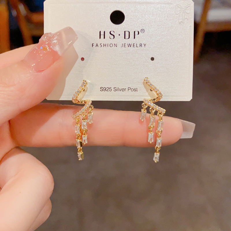 Sterling Sier Needle Exquisite Fashion Wild Zircon Twisted Tassel Temperament Rings