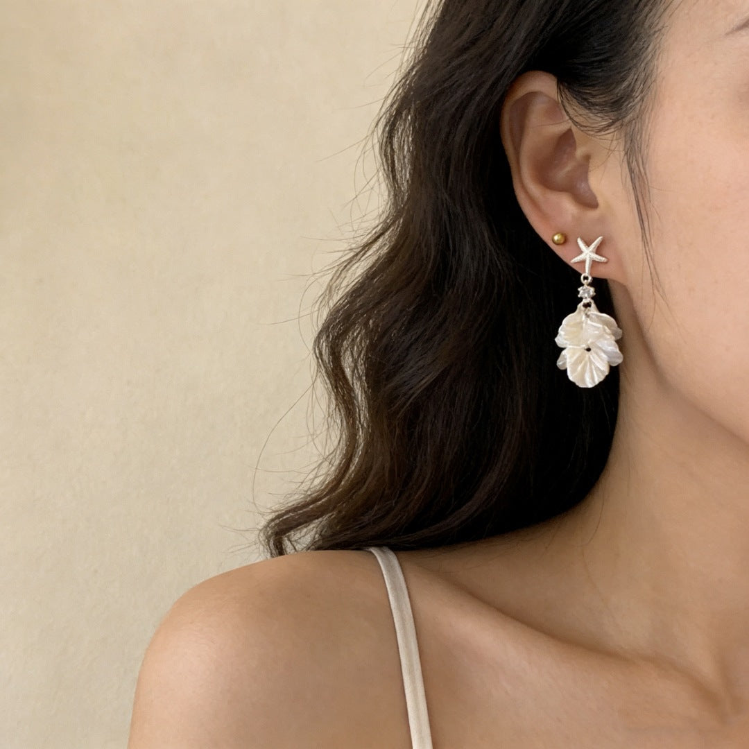 Women's Starfish Shell Petal Fringe Light Luxury High-grade Unique Stud Earrings