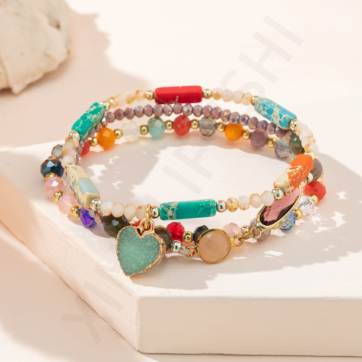 Women's Mixed Color Crystal Three-piece Set Fashion Bracelets
