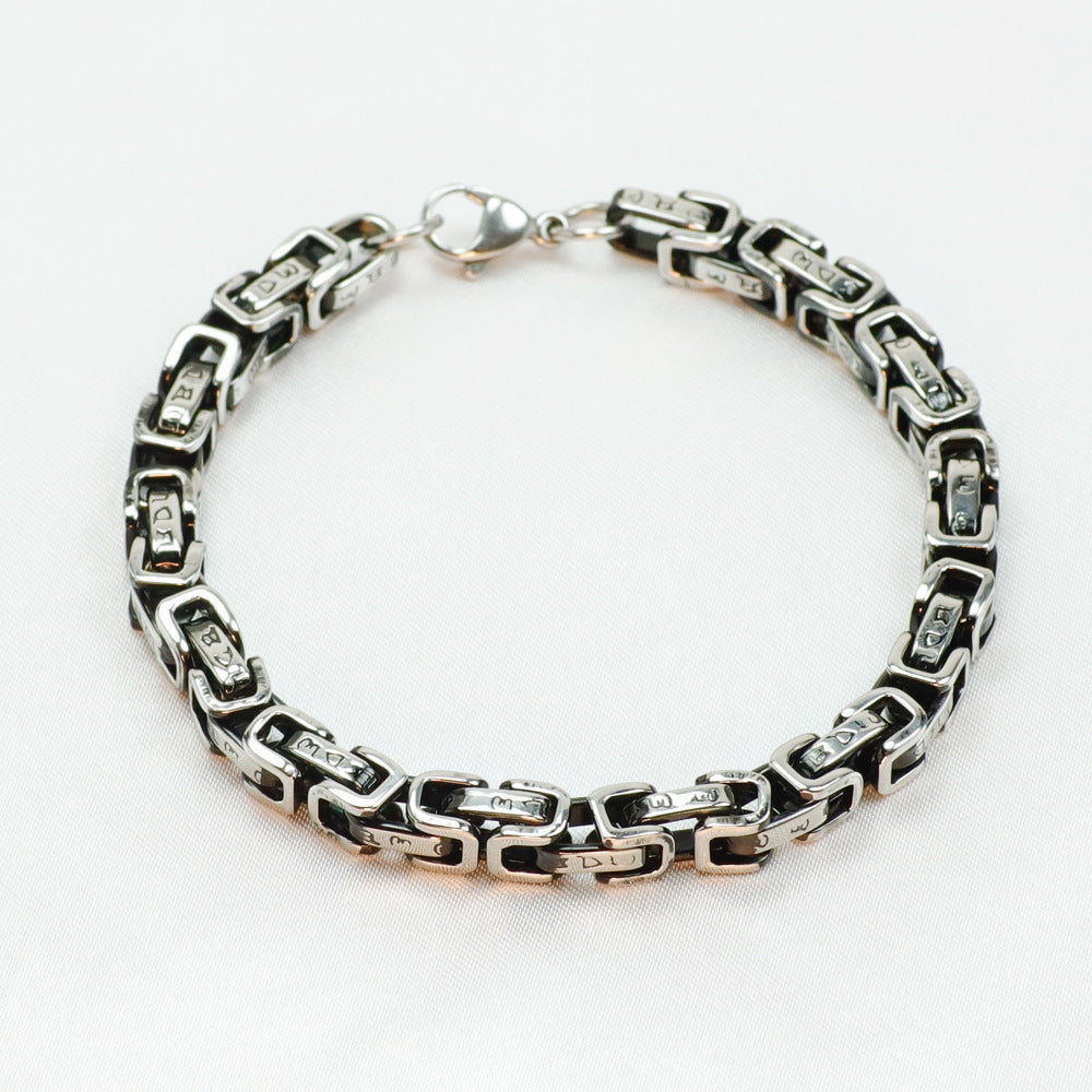 Men's Vintage Byzantine Chain Black Polished Hip Hop Square Titanium Steel Bracelet