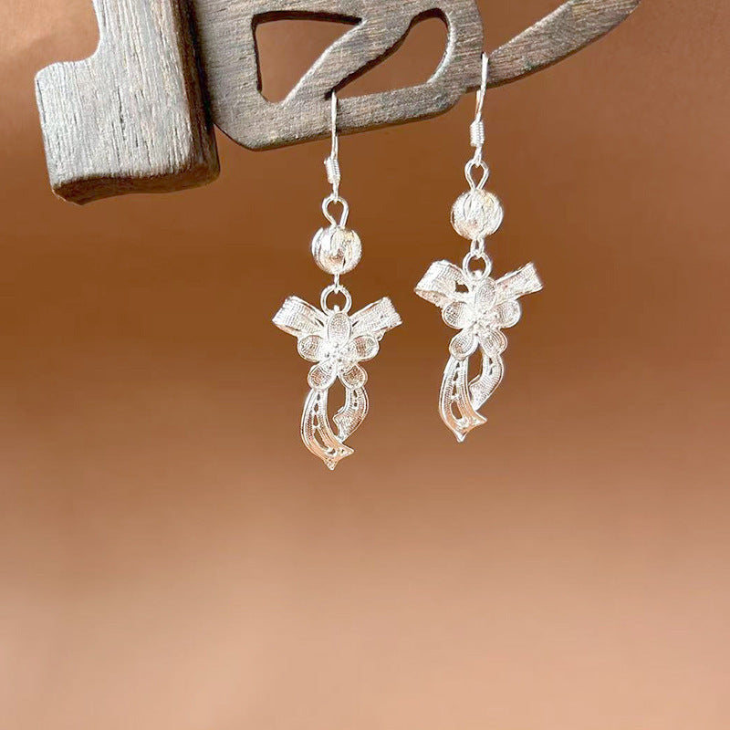 Sier Ethnic Style Peacock Retro Ear Hook Vintage Scenic Spot Earrings