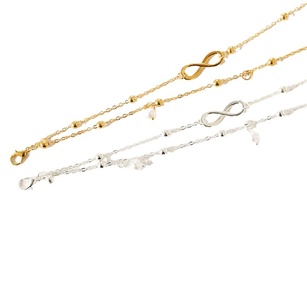 Women's Su Meng Vintage Pearl Heart Unlimited Fashion Bohemian Foot Anklets
