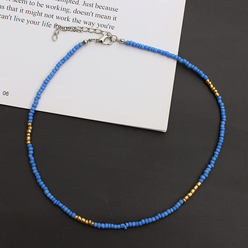 Korean Style Fashionable Colorful Bohemian Golden Balls Bead Handmade Ethnic Necklaces