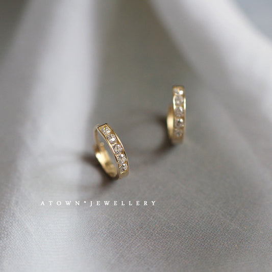 Sterling Sier Gold Plated Gang Drill Ear Zircon Simple Versatile Earrings
