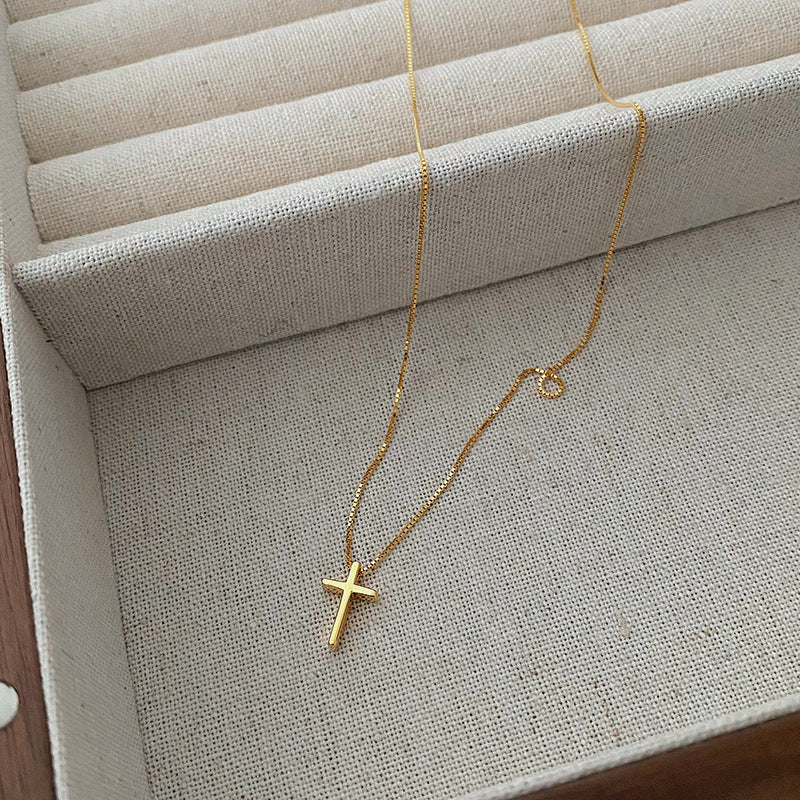 Women's Sterling Sier Glossy Cross Small Exquisite Necklaces