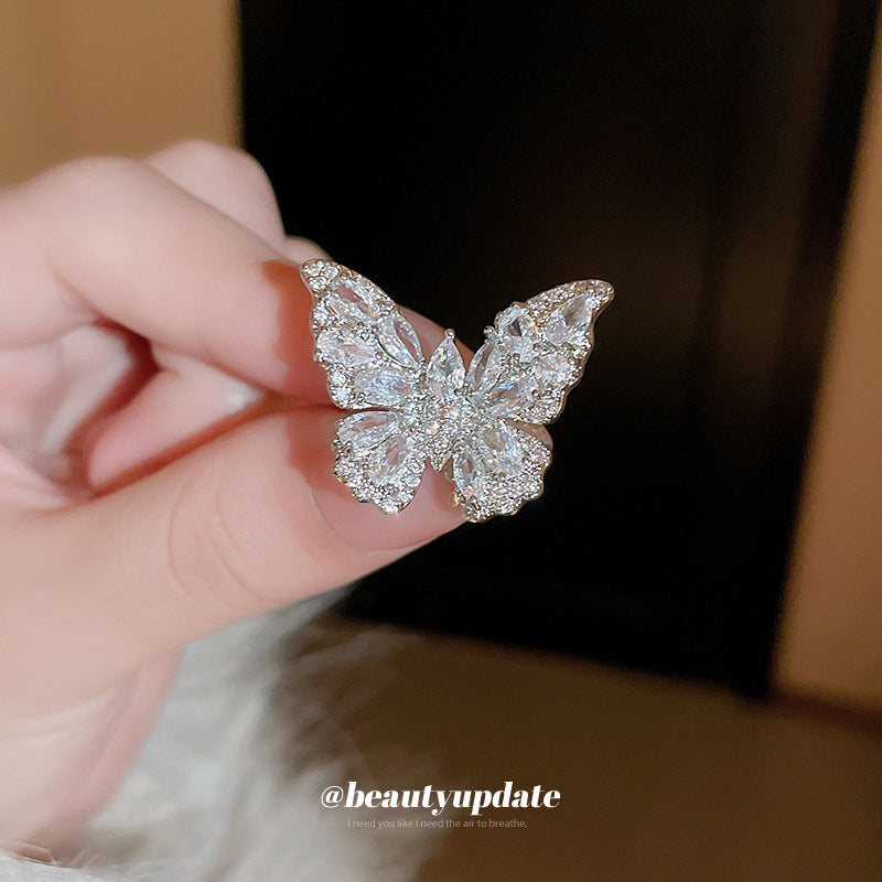 Fairy Luxury Zircon Butterfly Opening Light Trendy Index Finger Niche Ring