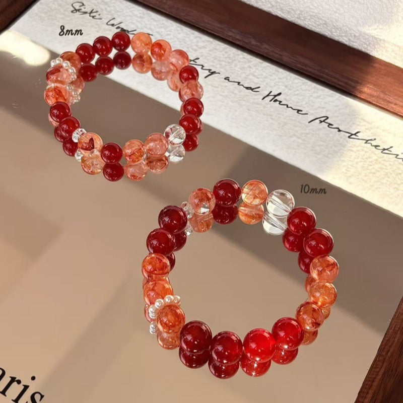 Red Luck Head Plastic Flower Natural Crystal Design Black Gold Bracelets