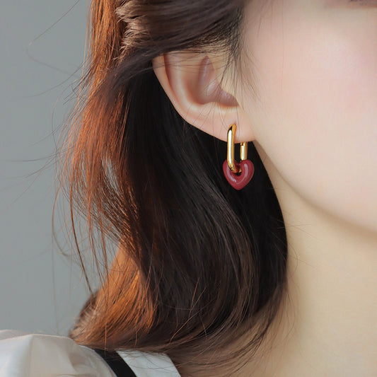 Women's Red Love Heart High-grade Peach Ear Earrings