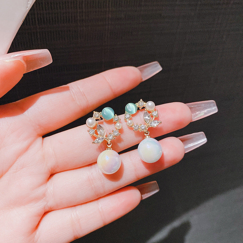 Fashion Super Fairy Mermaid Pearl High-grade Light Luxury Blue Opal Earrings
