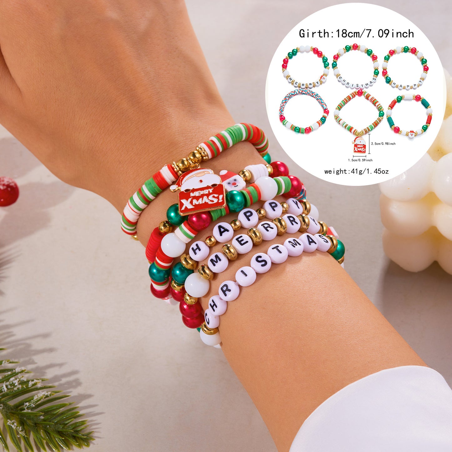 Contrast Color Polymer Clay Beaded Holiday Gift Bracelets