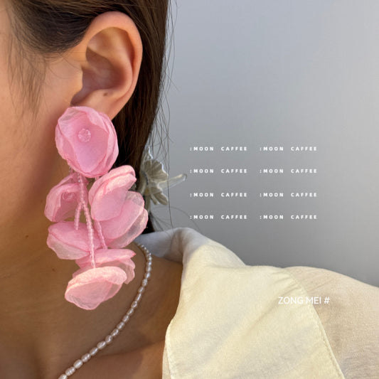 Style Flowers Gentle Vacation Mesh Petal Female Fresh Eye-catching Earrings