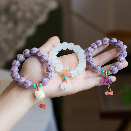 Gold Colored Glaze Natural Fluorite Lion Bracelets