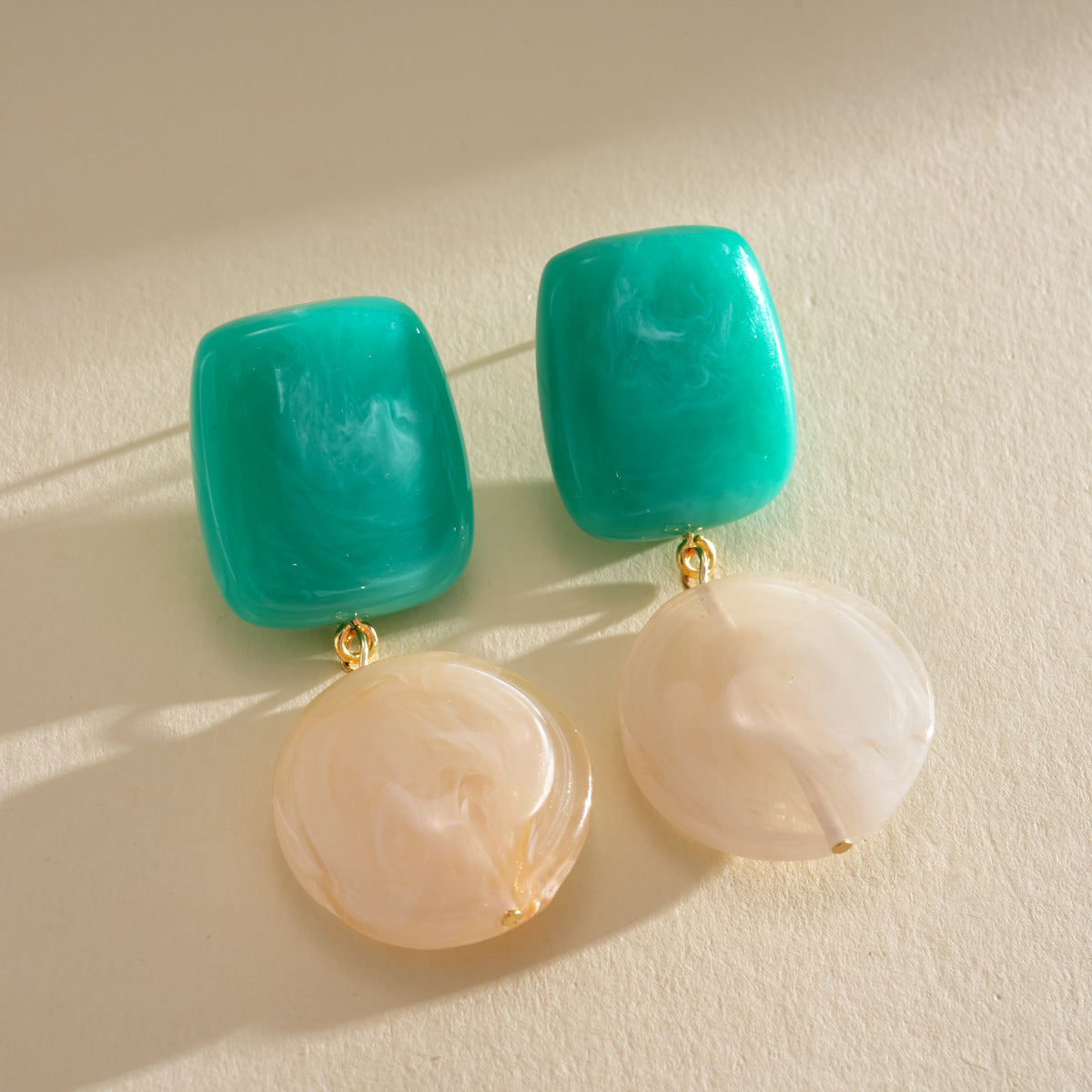 Retro Resin Square Round Sier Simple Earrings
