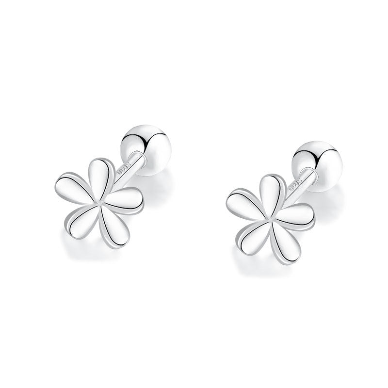 Sier Pure Screw Tightening Buckle Mini Small Flower Female Niche Stud Earrings