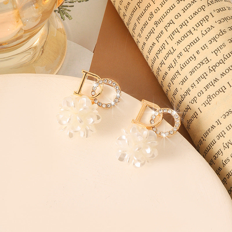 Simple Retro Sier Needle Pearl High Sense Ear Earrings