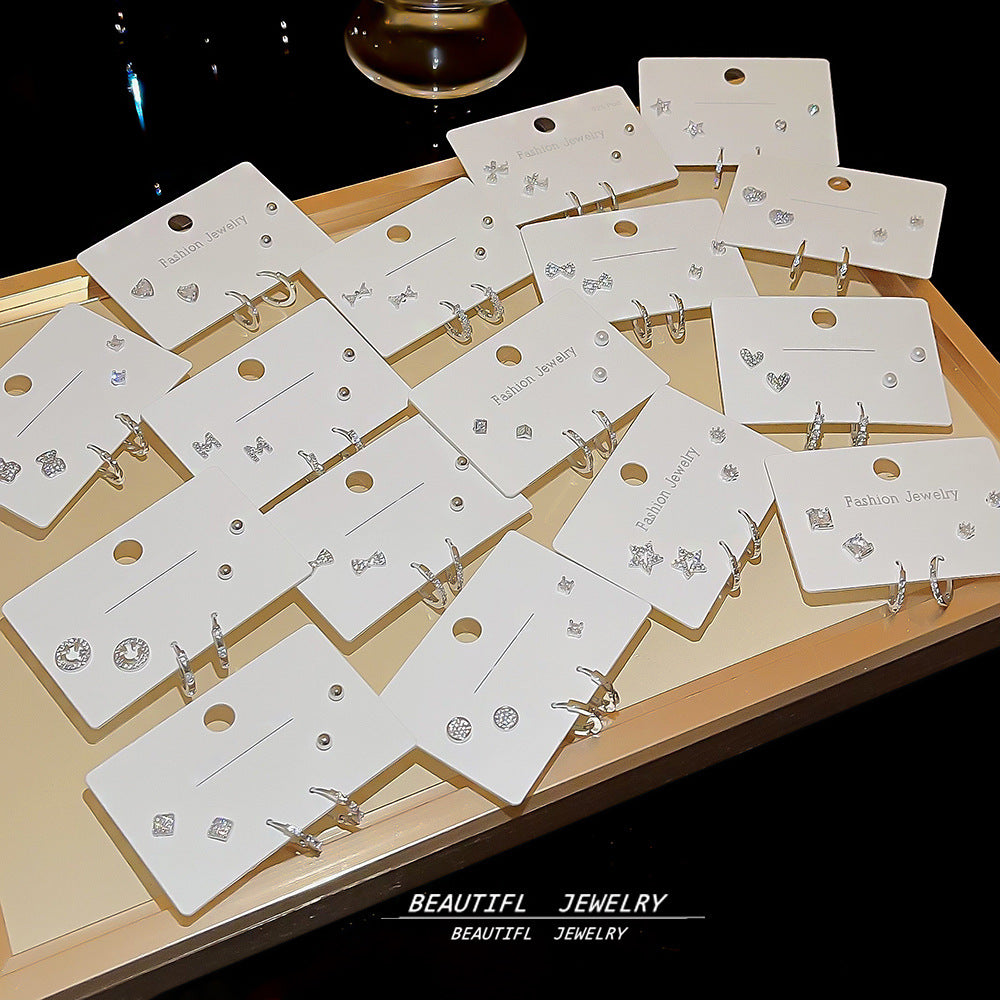 One Card Three Pairs Of Ear Sterling Sier Needle Rings