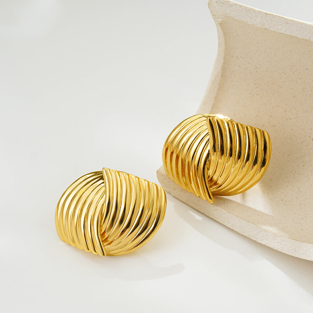 Gold Geometric Three-line Interlaced Classic Fashion Earrings