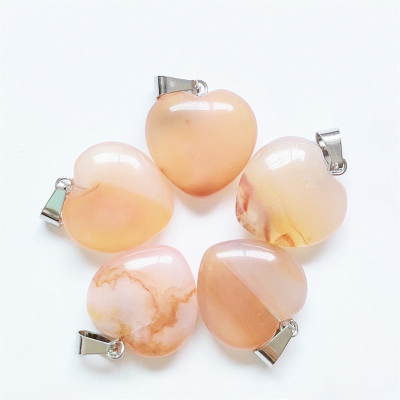 Stone Love Crystal Agate Heart Peach Pendants