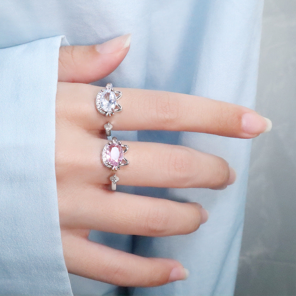 Cat Head Open Exquisite Smart Pink Diamond Ring