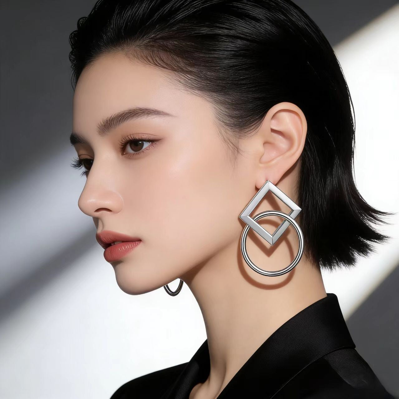 Square Round Joint Minimalist Geometric Hollow Fresh Lady Metal Rings