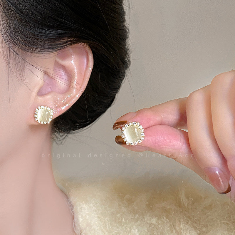 Women's Small Sugar Cube Opal Pearl For Light Stud Earrings
