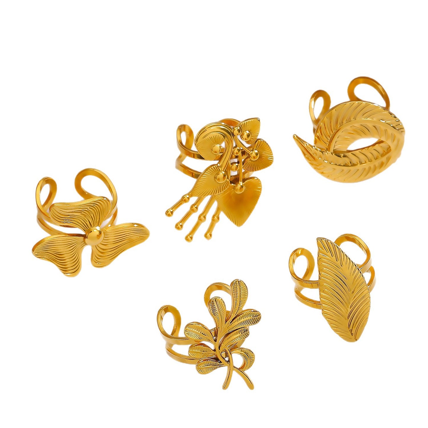 Steel Flower Leaf Female Exaggerated Personalized Hollow Ring