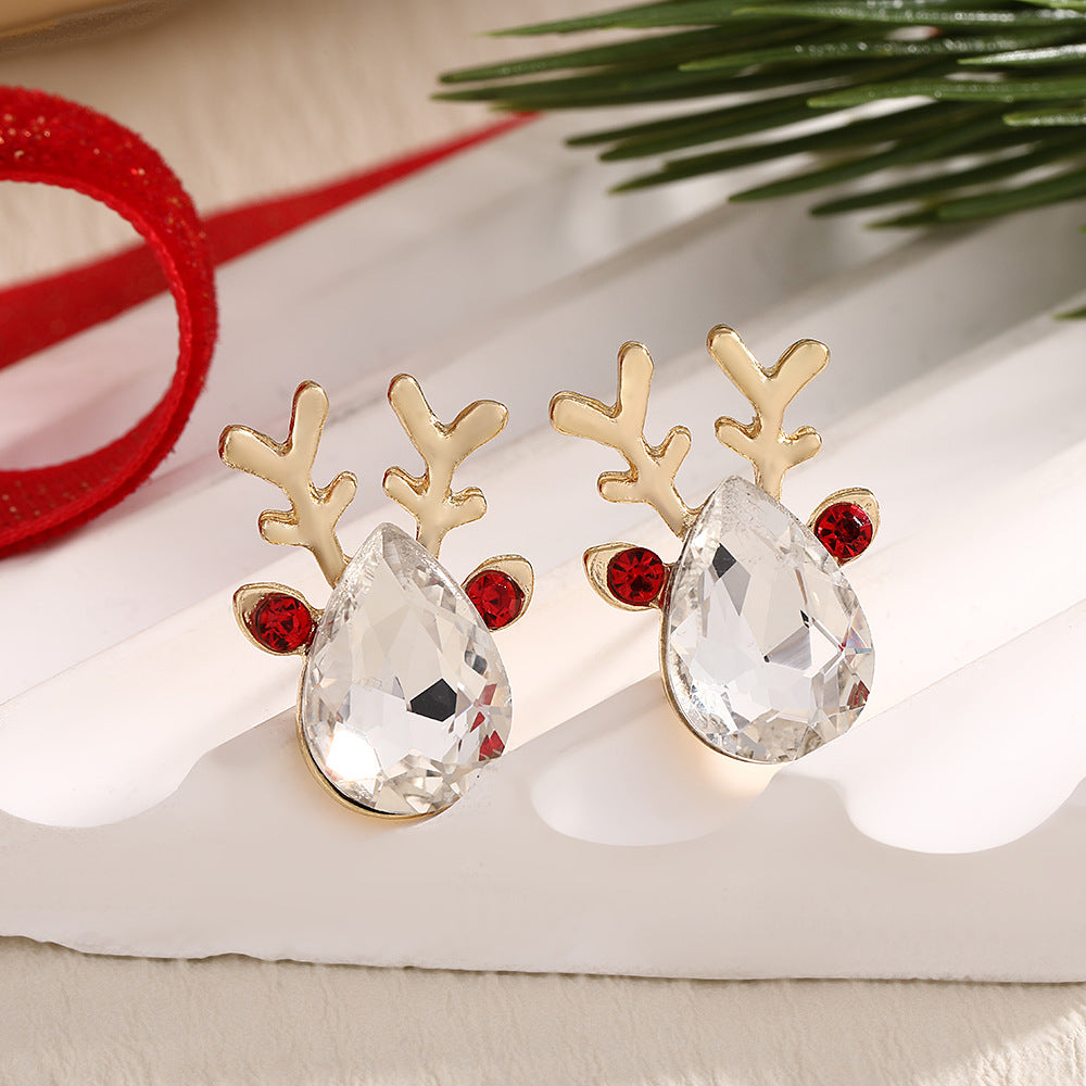 Fashion Elk Tree Snowflake Rhinestone Personalized Stud Earrings