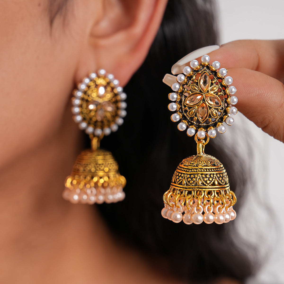 Rhinestone Pearl Water Drop Eardrops Light Luxury High-grade Ethnic Rings