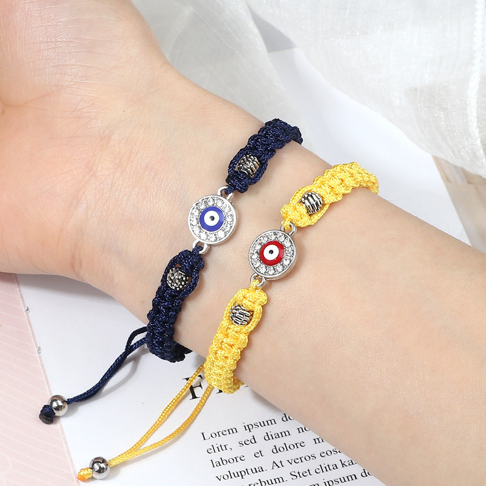 Women's & Men's Red Rope Safety Lock Devil's Eye Diamond Woven Hand Bracelet