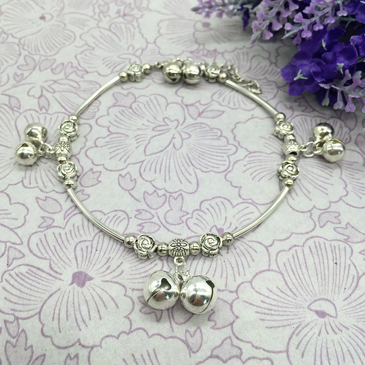 Women's Style Retro Tibetan Sier Ringing Bell Dance Bracelet