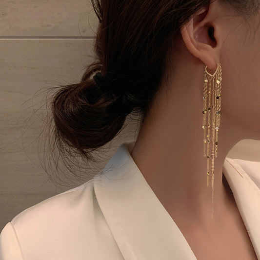 Women's Niche Design Sequins Long Fringe Trendy Elegant Ear Line