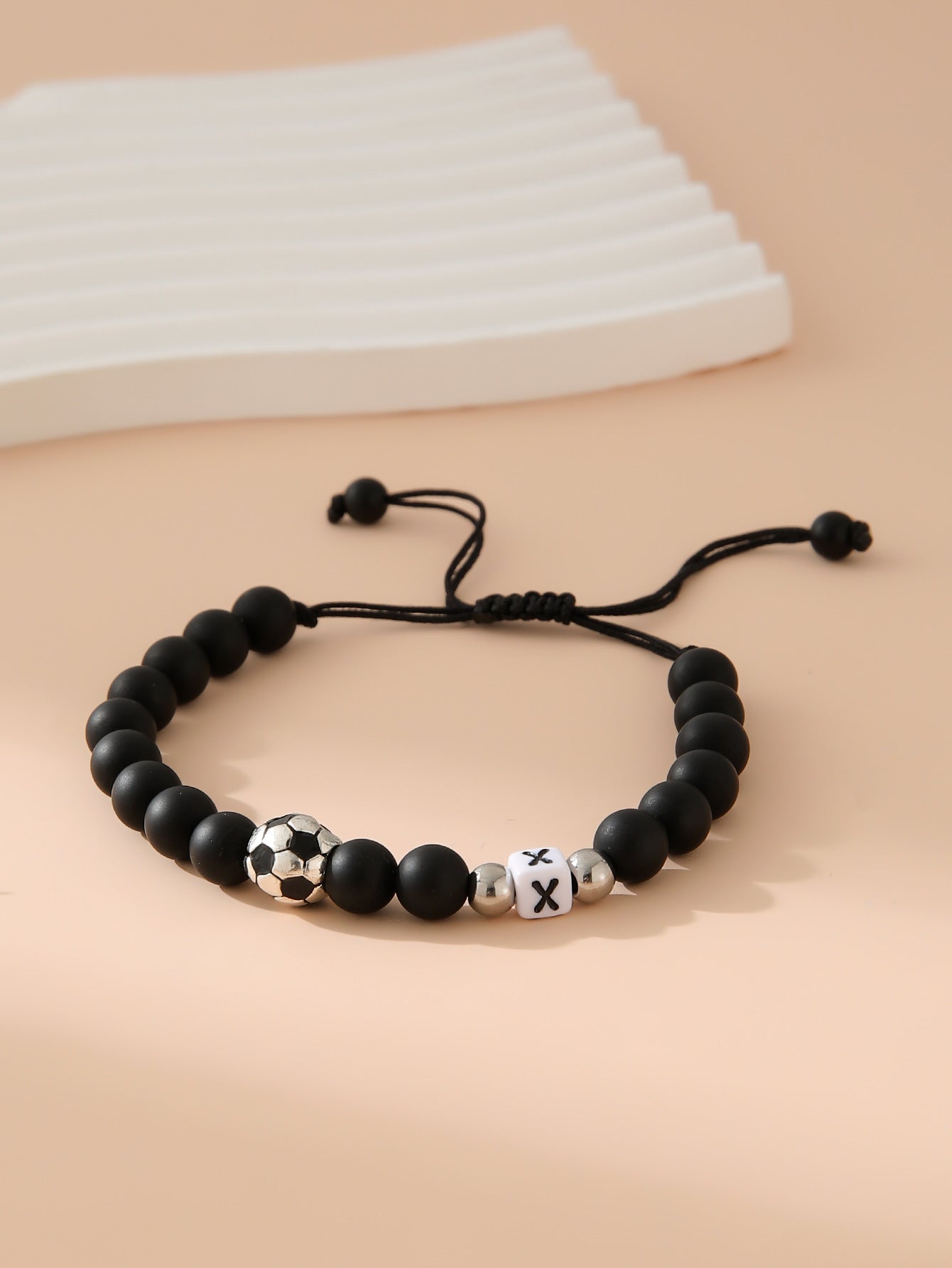 Women's & Men's Black Frosted Football Letters Adjustable For Bracelet