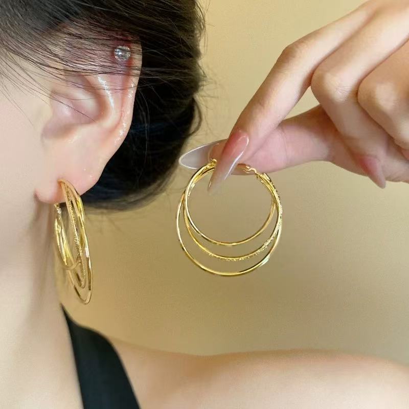 Women's Exaggerated Geometry Metal Circle Tassel Light Luxury High-grade Elegant Ear Earrings