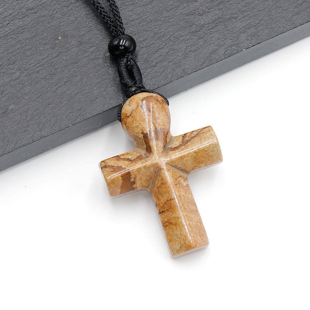 Natural Crystal Thanksgiving Gift Agate Woven Stone Cross Pendants