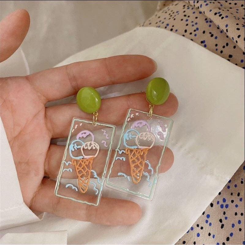 Women's Colorful Transparent Flower Niche Design Ear Stud Earrings
