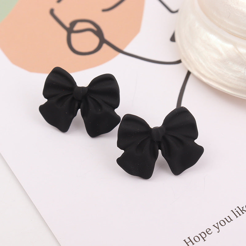 Women's Sweet Bow Red Matte Paint Style Earrings