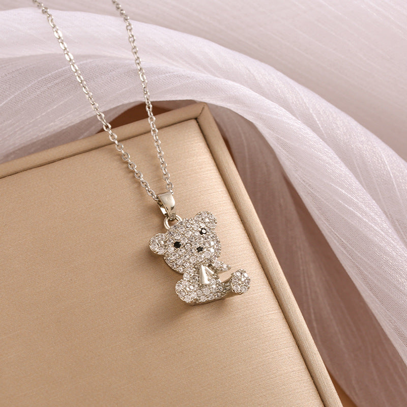 Steel Three-dimensional Bear Temperament Micro Rhinestone Female Exquisite Necklaces