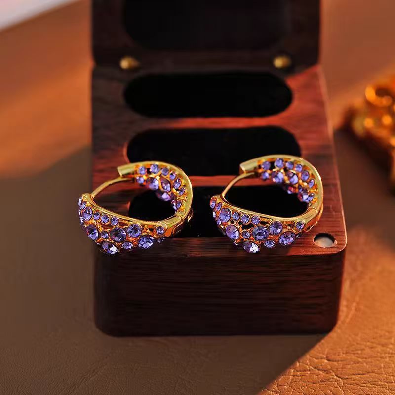 Fashion Exquisite Refined Grace Purple Full Diamond Ear Sterling Rings