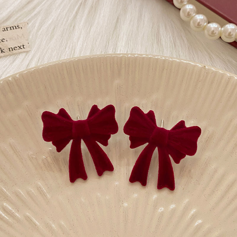 Bow Tassel Pearl Female Fairy Red Earrings