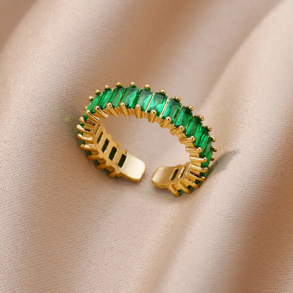 Luxury Gold Copper Plating Cubic Green Zircon Crystal Ring